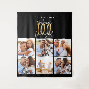 Fotocollage zwart en goud 100ste verjaardag modern wandkleed
