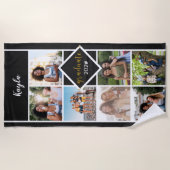 Fotocollage Zwart Goud Gepersonaliseerd Afstuderen Strandlaken (Voorkant)