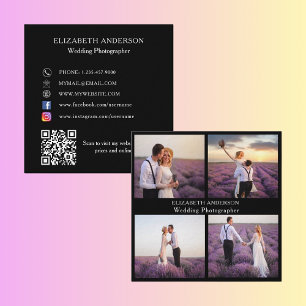 Fotocollage zwart wit QR social media premium Vierkante Visitekaartje