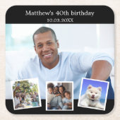 Fotocollage zwart wit verjaardagsfeestje vierkante kartonnen onderzetter (Voorkant)