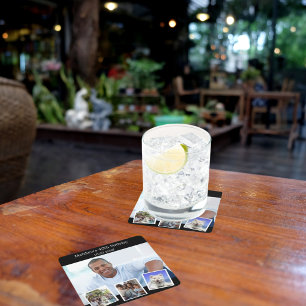 Fotocollage zwart wit verjaardagsfeestje vierkante kartonnen onderzetter