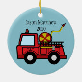 Fotodecoratie van brandweerwagen keramisch ornament (Achterkant)