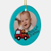 Fotodecoratie van brandweerwagen keramisch ornament (Rechts)