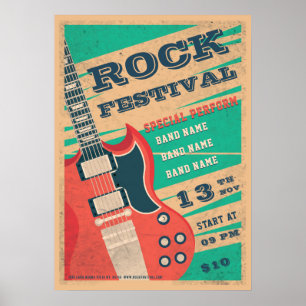 Fotoflyer van het muziekrockfestival in Retro Poster