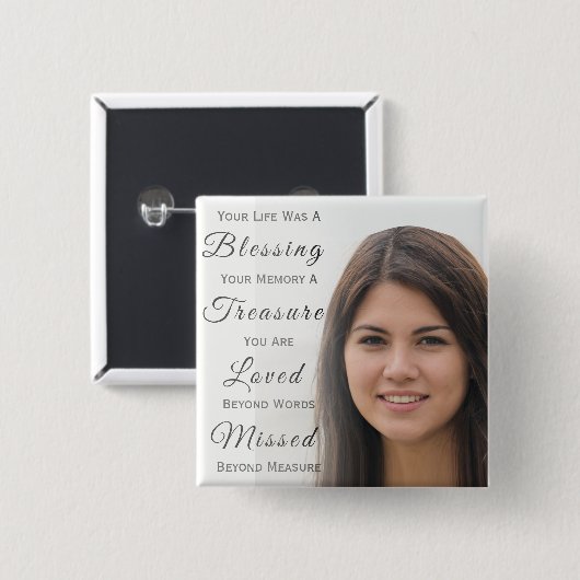 Fotogedenkteken toevoegen vierkante button 5,1 cm (Voorkant /achterkant)