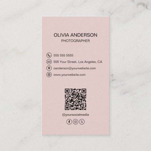 Fotograaf 2 Foto's Aangepaste pictogrammen QR Code Visitekaartje (Achterkant)
