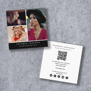 Fotograaf 3 Foto's QR Code Social Media Icons Vierkante Visitekaartje