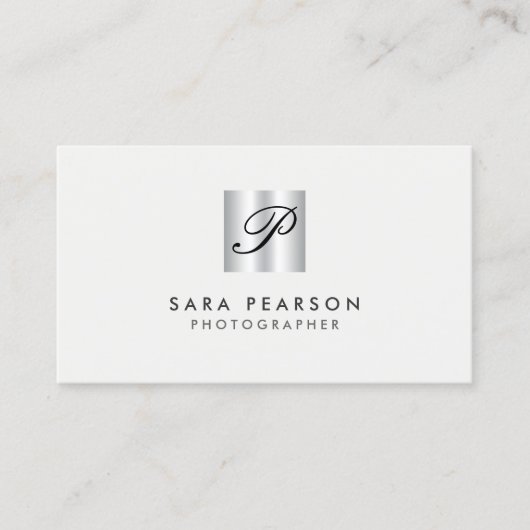 Fotograaf Faux Silver Monogram Visitekaartje (Voorkant)