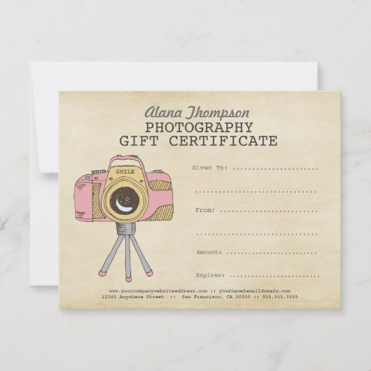 Fotograaf Fotografie Gift Certificate Sjabloon (Voorkant)