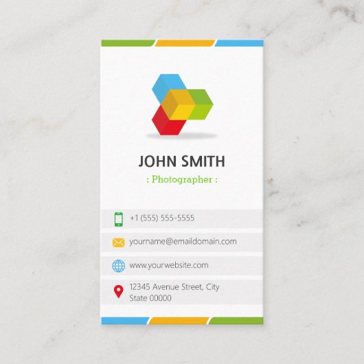 Fotograaf - kleurrijk met QR-code Visitekaartje (Voorkant)