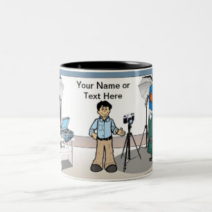 Fotograaf - Mannelijke Cartoon door PrintedPerfect Tweekleurige Koffiemok