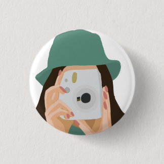 Fotograaf Meisje Canvas tas – Geïllustreerd Donker Ronde Button 3,2 Cm