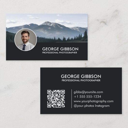 Fotograaf Moderne Minimale QR-code Slank Zwart Visitekaartje (Voorkant / Achterkant)