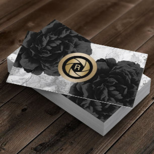 Fotograaf Monogram Gold Shutter Black Floral Visitekaartje