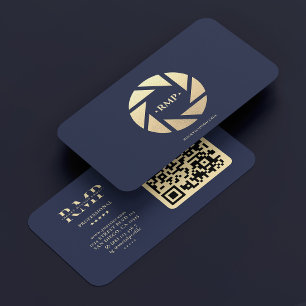 Fotograaf Navy Blauw Goud Camera Lens Modern Visitekaartje