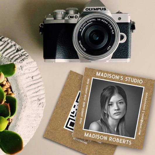 Fotograaf QR-code aangepaste foto zwarte kraft chi Vierkante Visitekaartje