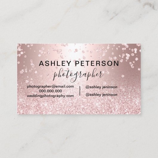 fotograaf roos goud glitter metallic confetti visitekaartje (Achterkant)