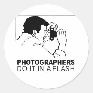 fotografen doen het in een flits ronde sticker
