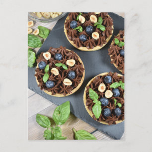 Fotografie blauwbes chocoladetartlets briefkaart