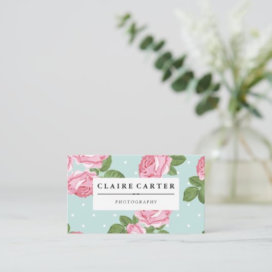 Fotografie Bloemen Rozen en Stippen Visitekaartje (Staand voorkant)
