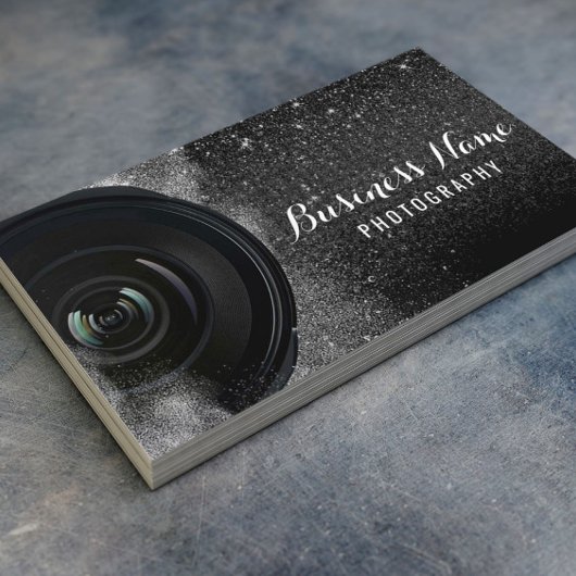 Fotografie Camera Black Glitter Visitekaartje