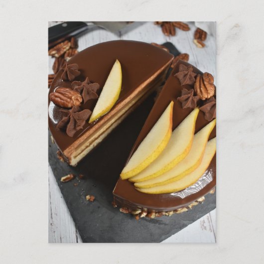 Fotografie Chocolade Pear Entremet Cake Briefkaart (Voorkant)