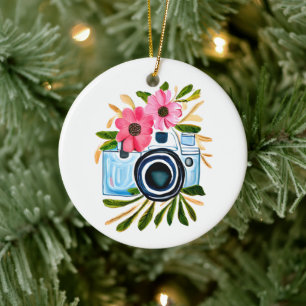 Fotografie Liefhebbers Camera en Bloemen Keramisch Ornament