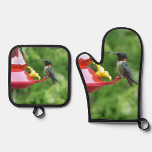 Fotografie met ruby-Throated Hummingbird Ovenwant & Pannenlap Set