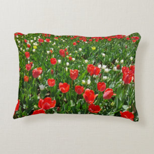 Fotografie rode Tulp Flower Field Natuur Accent Kussen