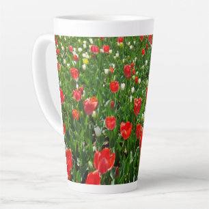 Fotografie rode Tulp Flower Field Natuur Latte Mok