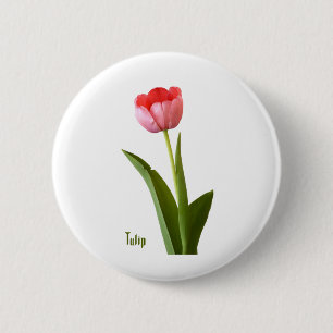 Fotografie van één roze lentulp Floral Natuur Ronde Button 5,7 Cm