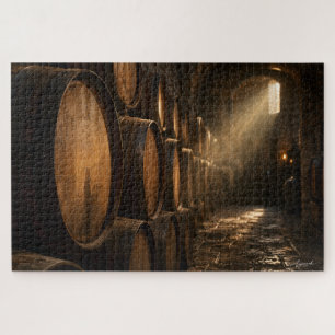 Fotografie van een wijnkelder met vatrij legpuzzel