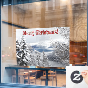 Fotografie van het koude winterbos met sneeuwvlokk raamsticker