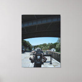 Fotografierbeeld met Erie Canal op achtergrond Canvas Afdruk