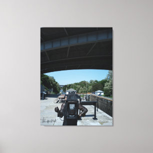 Fotografierbeeld met Erie Canal op achtergrond Canvas Afdruk