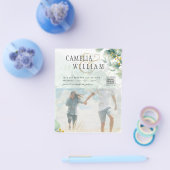 Fotografische Trouwkaart, QR-code, Groene Bladeren Flyer (Enkel)