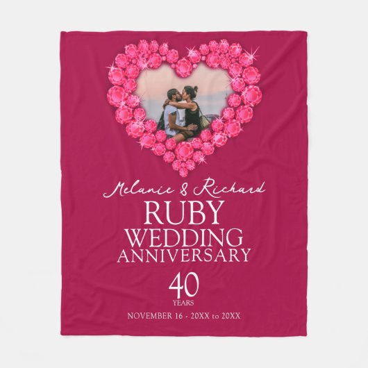 Fotohart van het Ruby Wedding Jubileum Fleece Deken (Voorkant)