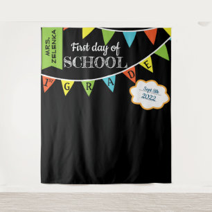 Fotohokje achtergrond voor de eerste schooldag wandkleed