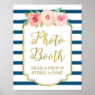 Fotohokje Bord Roze Goud Marineblauw Wit Strepen Poster