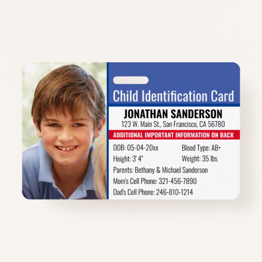 Fotoidentificatie Noodallergie Kind ID Badge (Voorkant)
