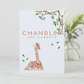 Fotojongetje van Cute giraffe tree pastel Aankondiging (Staand voorkant)
