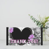 Fotokaart Hartelijk dank, zwart, wit, roze Bedankkaart (Staand voorkant)