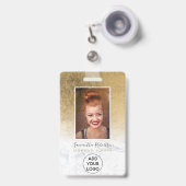 Fotokaart met gele goudfolie voor logo badge (Voorzijde met uittrekbare clip)