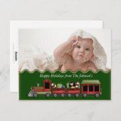 Fotokaart met groene kersttrein feestdagenkaart (Voorkant / Achterkant)