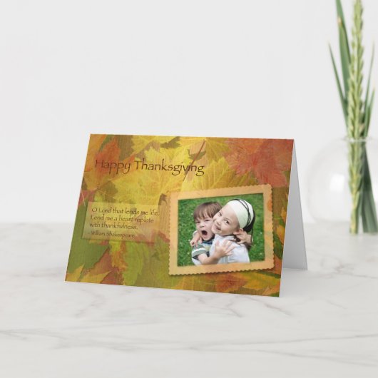 Fotokaart met Thanksgiving Blessings Fall-bladeren Feestdagen Kaart (Voorkant)