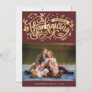 Fotokaart met Thanksgiving met modern gouden scrip Feestdagenkaart