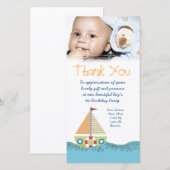 Fotokaart van het eerste feest van je baby bedankkaart (Voorkant / Achterkant)