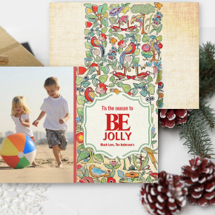 Fotokaart van Jolly Floral en Bird Family Feestdagenkaart