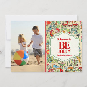 Fotokaart van Jolly Floral en Bird Family Feestdagenkaart