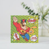 Fotokaart van superheld stripverjaardagsfeest kaart (Staand voorkant)